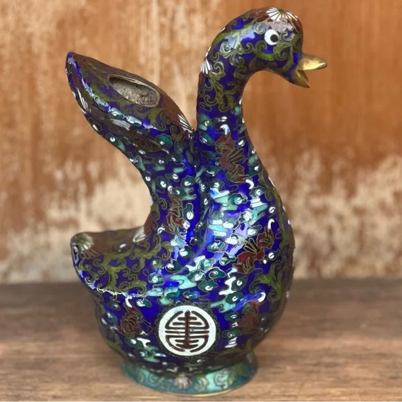 Vintage Cloisonné Duck Vase Figurine – 8” Tall – Multi-Purpose - Picture 4 of 7